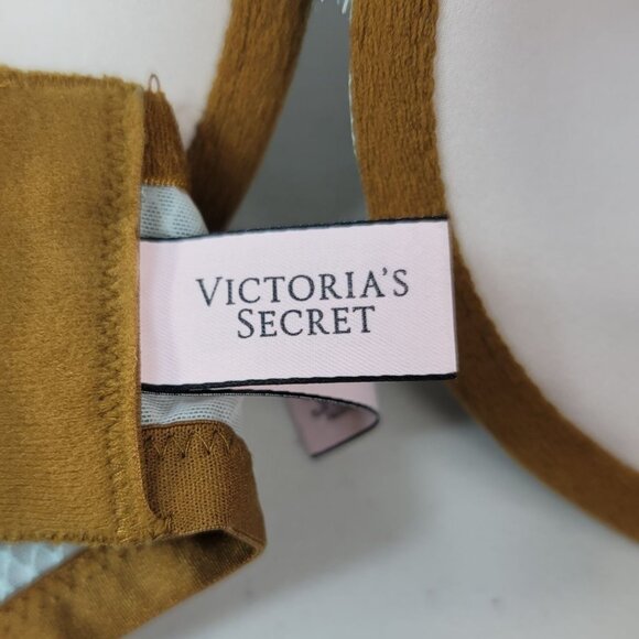 Victoria's Secret Dream Angels Push Up Bra Blue Gold 36DD Underwire Plunge Lace - Picture 9 of 11